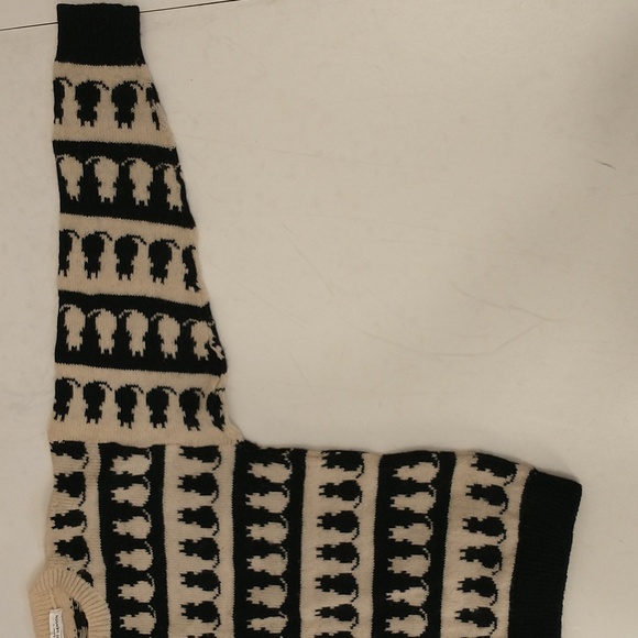 Handknit Sweater Cats Black & Cream Graphic English Wool Crew Pullover 36" Chest - Picture 6 of 9